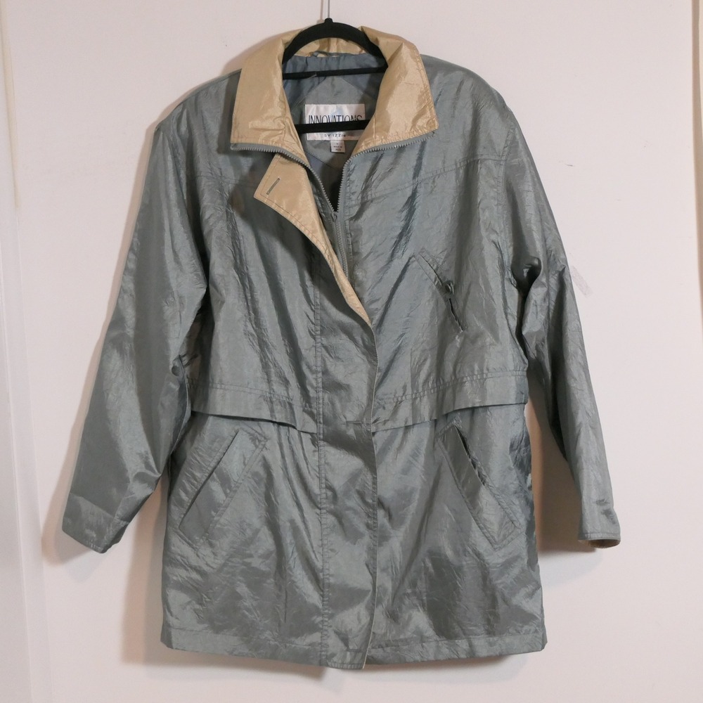 Innovations by Izzi Women Jacket M Blue Grey Metallic Retro Windbreaker Cottage